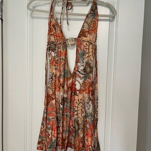 Floral Halter Dress with Shell Detail